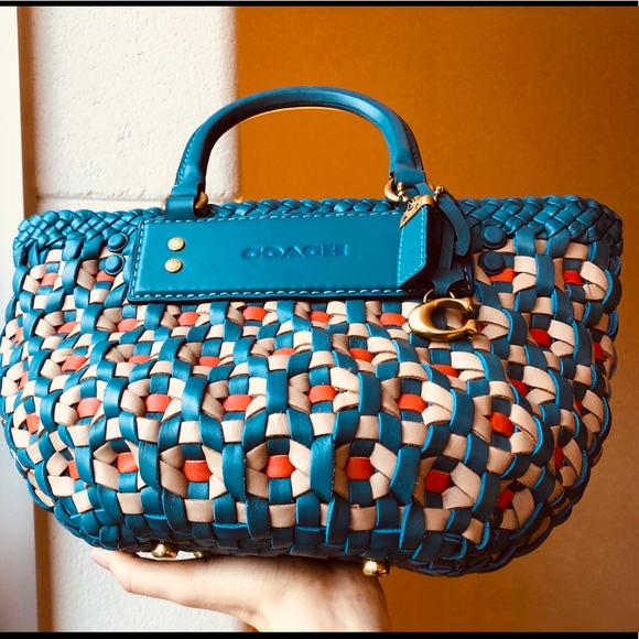 SOLD- COACH Woven Tote 16 Lake Multicolor - Picture 2 of 12